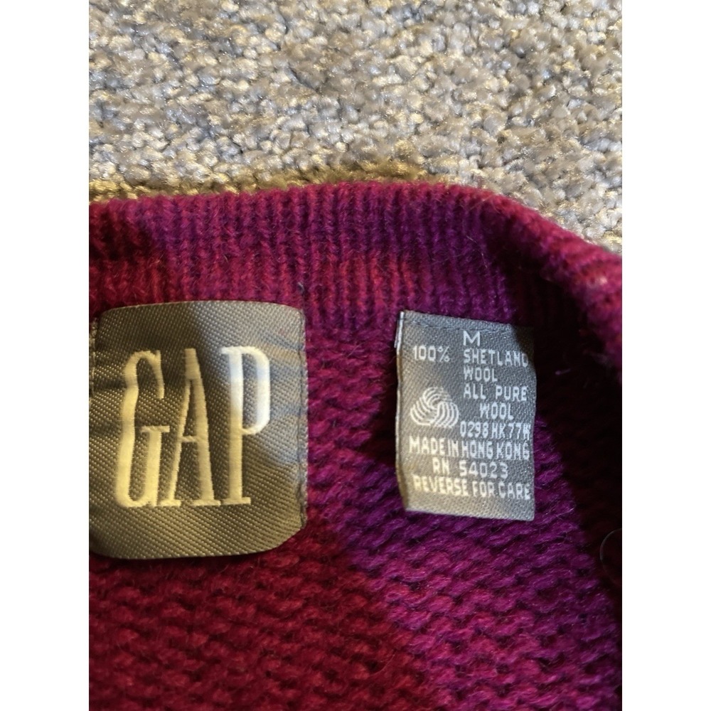 VTG 90s Gap Shetland Wool Grandpa Cardigan Sweater Burgundy Maroon Mens M - Picture 4 of 10